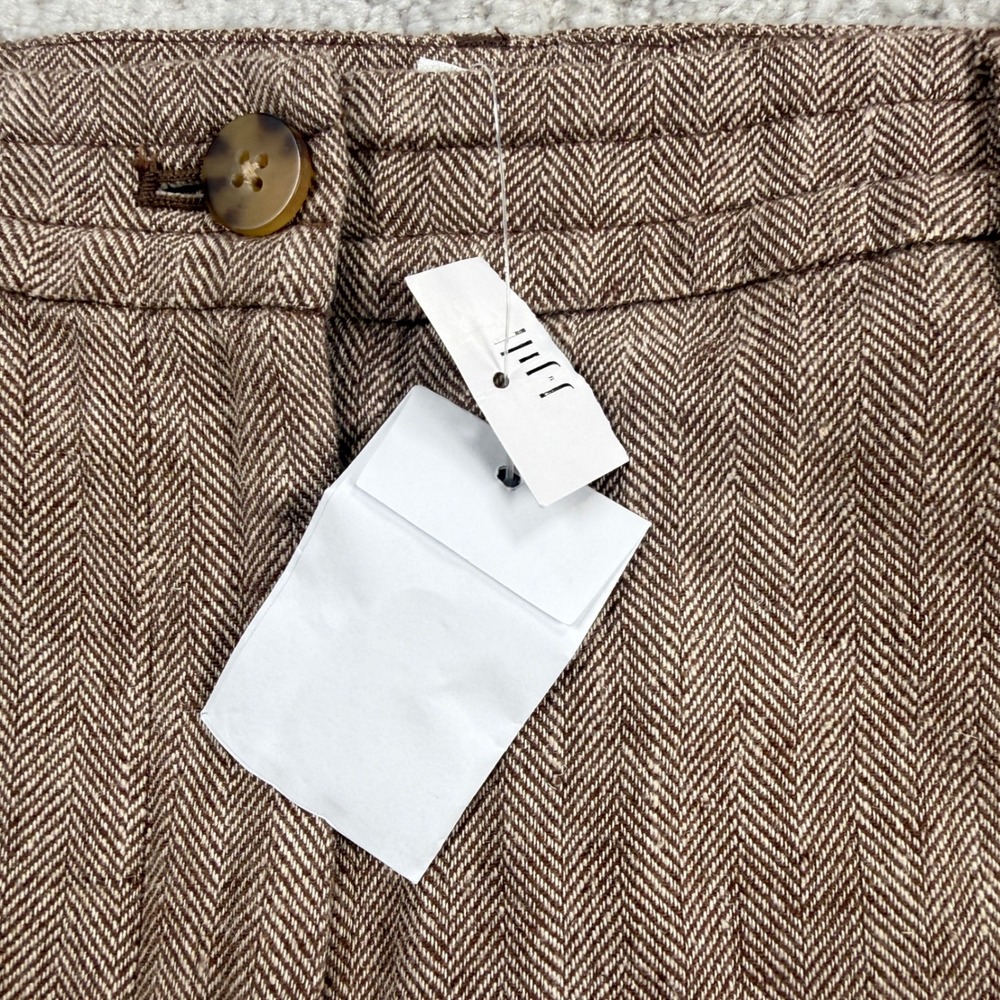 J Jill Herringbone Pants Womens 10 Brown Linen Cotton Straight Academia Coastal - Picture 7 of 12